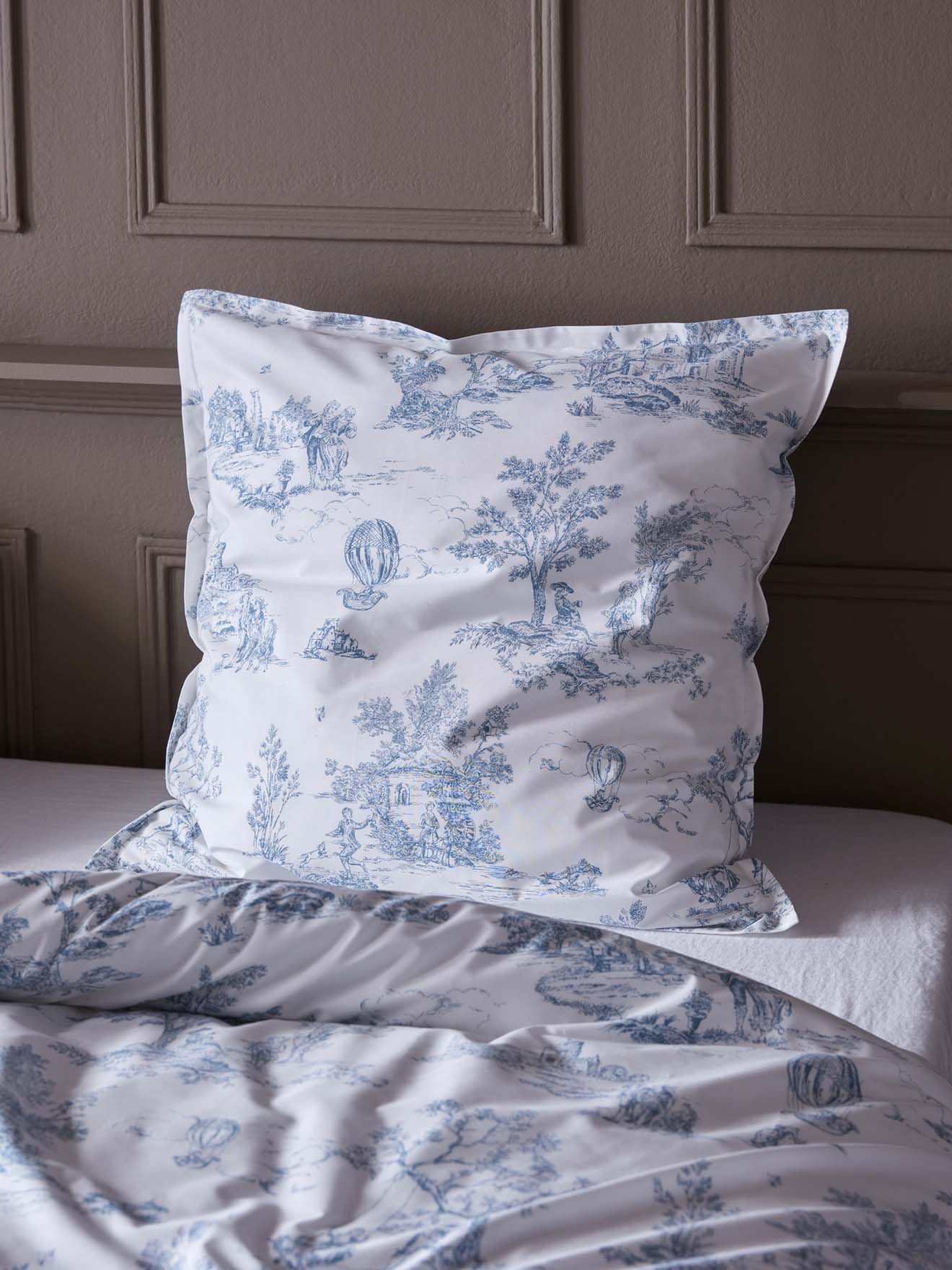 Kopfkissenbezug aus Baumwoll-Perkal « Toile de Jouy-Esprit »