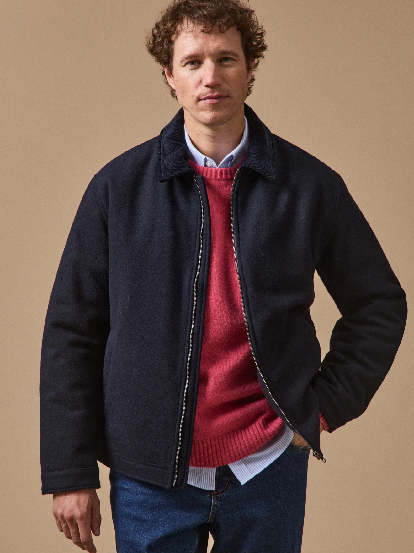 Warme Herren-Pilotenjacke aus Wolle