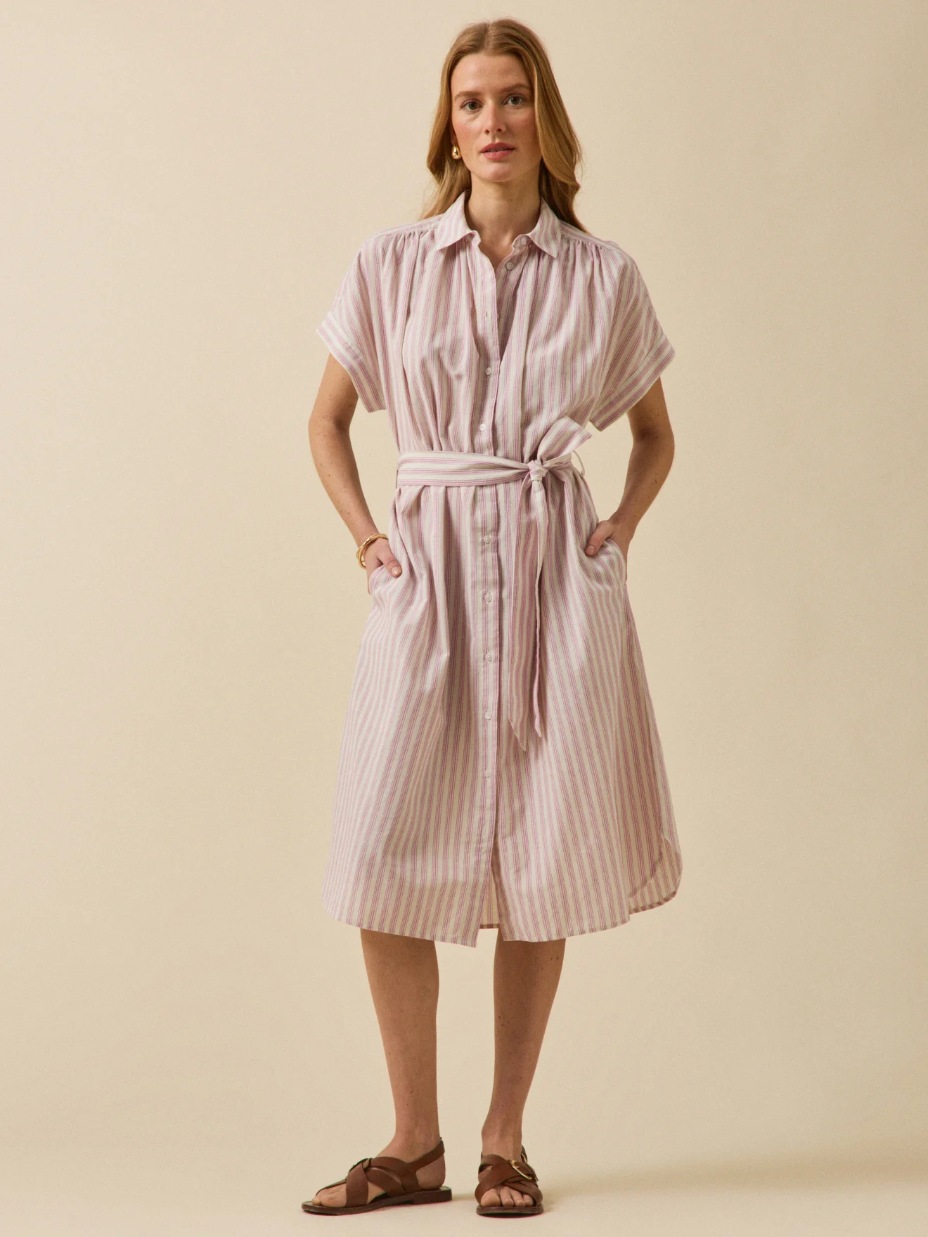 Ärmelloses Ärmelkleid aus gestreifter Baumwolle - Image 6